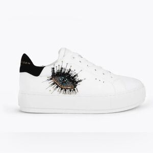 Kurt Geiger White Sneakers with Black and Gold Embellishment